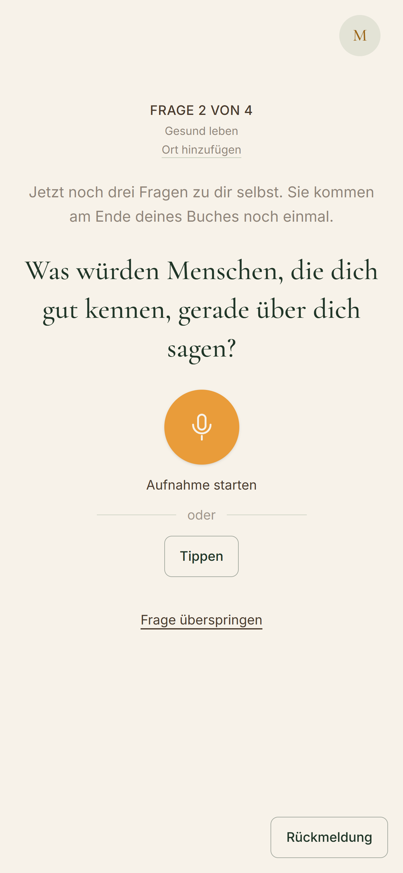 Sorelia auf einem Handy, mit einer Frage und dem Mikrofon zum Antworten.